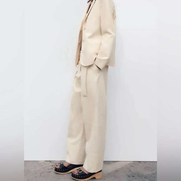 ZARA 100% Cotton Belted Pants Low Rise Adjustable Belt Size Medium NWT Office - Picture 5 of 5